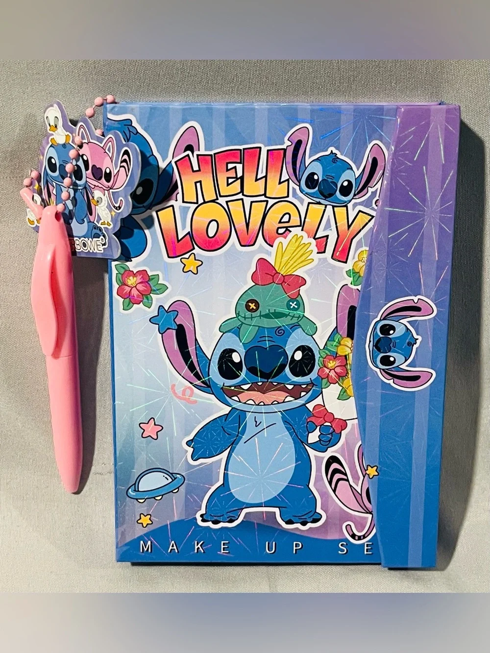 Hello Lovely Blue Stitch Kids Makeup Set with Pink Pen